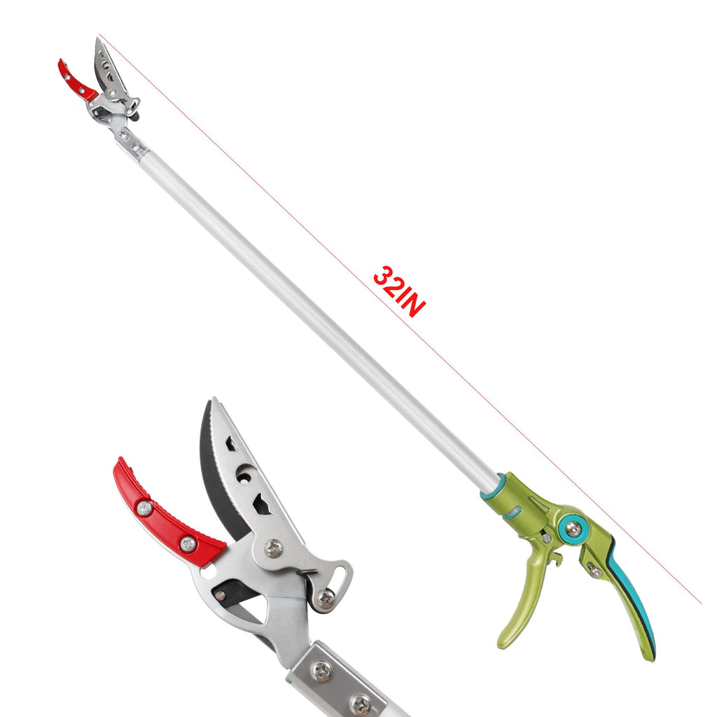 GARTOL 32 Inch Cut and Hold Pole Pruner - Lightweight Long Reach Tree Trimmer with Snip and Grip Technology, 1/2 Inch Cutting Capacity, One-Hand Use Fruit Picker for Roses, Persimmons & Tall Branches