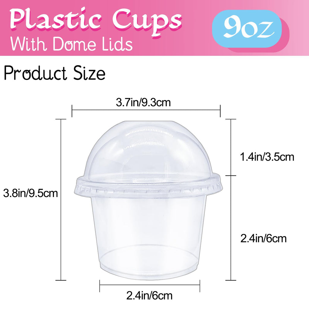 Alaeseje 100 Pack 8oz Disposable Clear Plastic Cups with Dome Lids(Hole in the Lid),PET Dessert Cups,Disposable Snack Bowls for Ice Cream,Cake,Fruit,Parfait, Pudding and Jello Shot