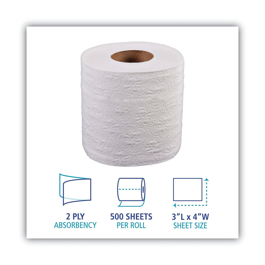 Boardwalk 6145 Bathroom Tissue, Standard, 2-Ply, White, 4 X 3 Sheet, 500 Sheets/roll, 96/Carton, 1 Count (Pack of 1)