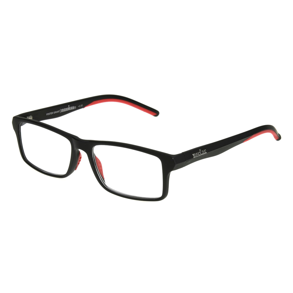 Foster Grant IRONMAN Men's Endeavor Square Reading Glasses, BLACK, 1.25x