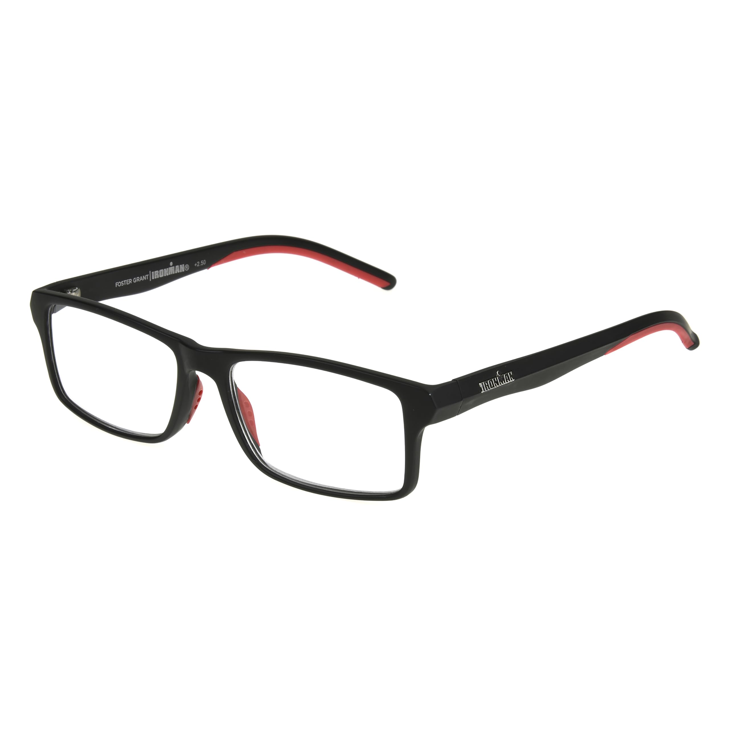 Foster Grant IRONMAN Men's Endeavor Square Reading Glasses, BLACK, 1.25x