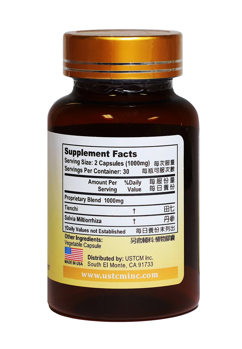 Tienchi Danshen Capsules Pseudoginseng Notoginseng Sanqi Salvia Miltiorrhiza Red Sage Capsules 500mg 60 Vegetable Capsules 100% Natural No Preservatives for Healthy Cardiovascular System Made in USA