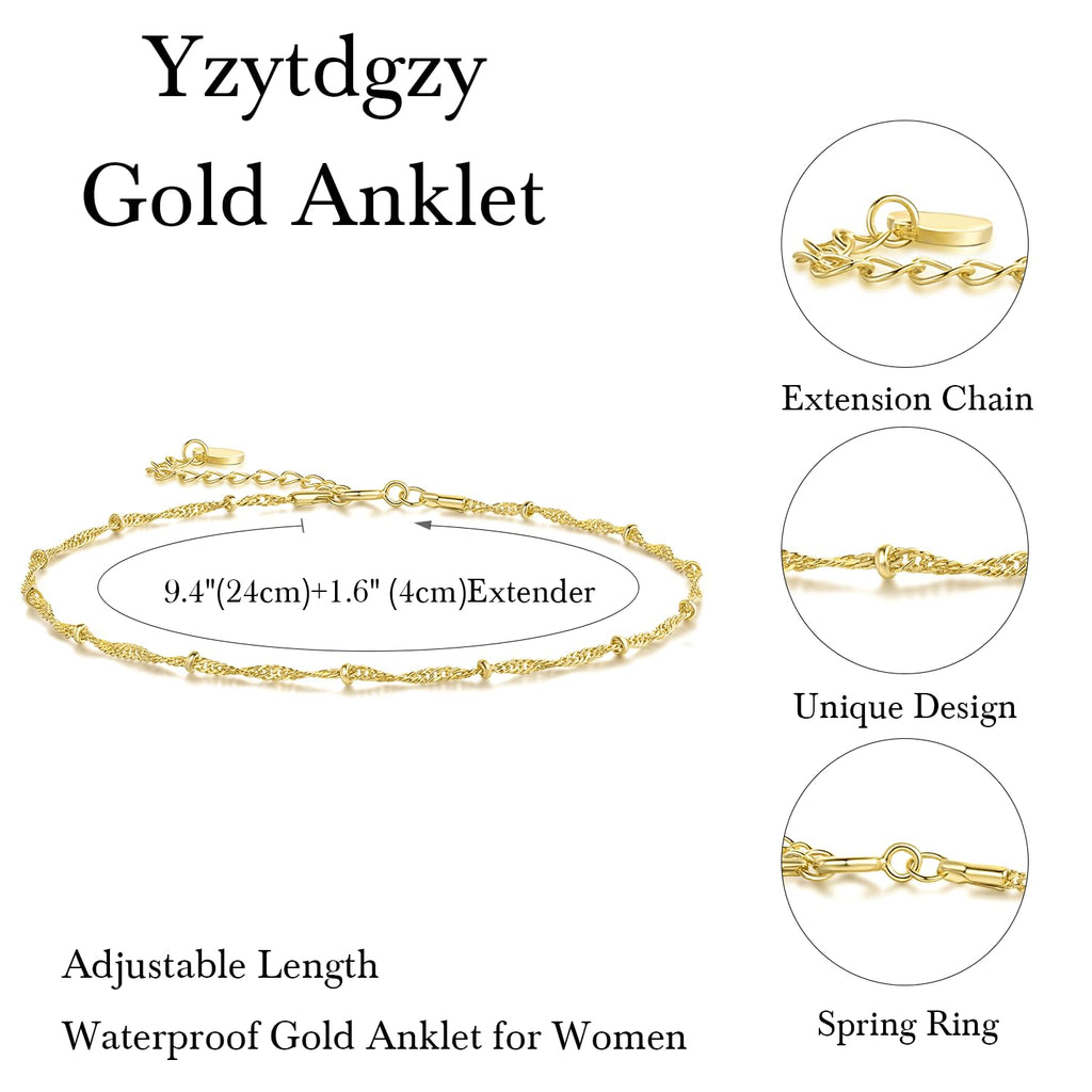 Yzytdgzy 14K Gold Anklets for Women Beaded Ankle Bracelets for Women