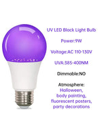 GODUORA 8-Pack LED Black Bulb, A19, UVA 385-400NM, 9W (100W Equivalent), E26 Head, Non-Dimmable, for Halloween Decorations, Glow Parties, Fluorescent Posters