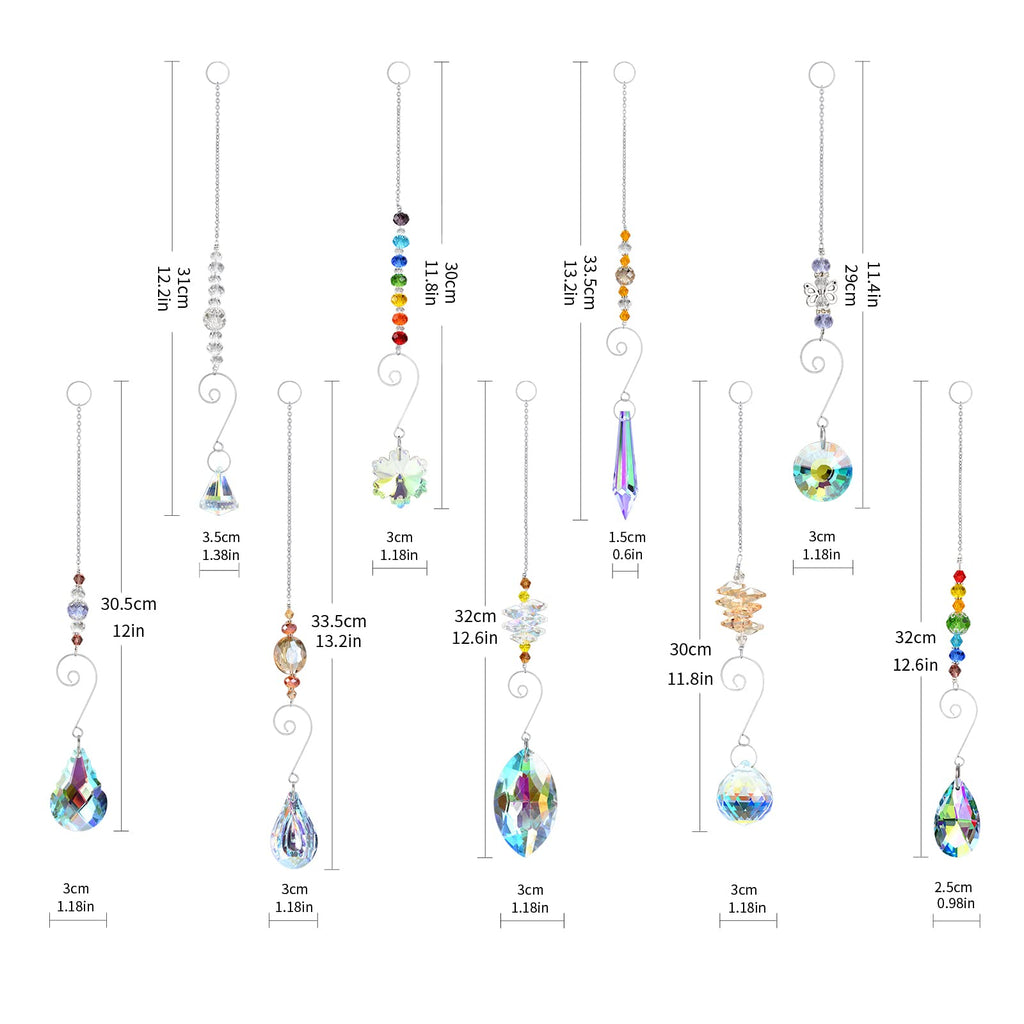 Crystal Suncatchers, RIFNY Hanging Crystals Ornament Sun Catcher with Chain, 9 Pack Glass Beads Ball Prisms Pendant Rainbow Maker for Window Home Office Garden Decoration