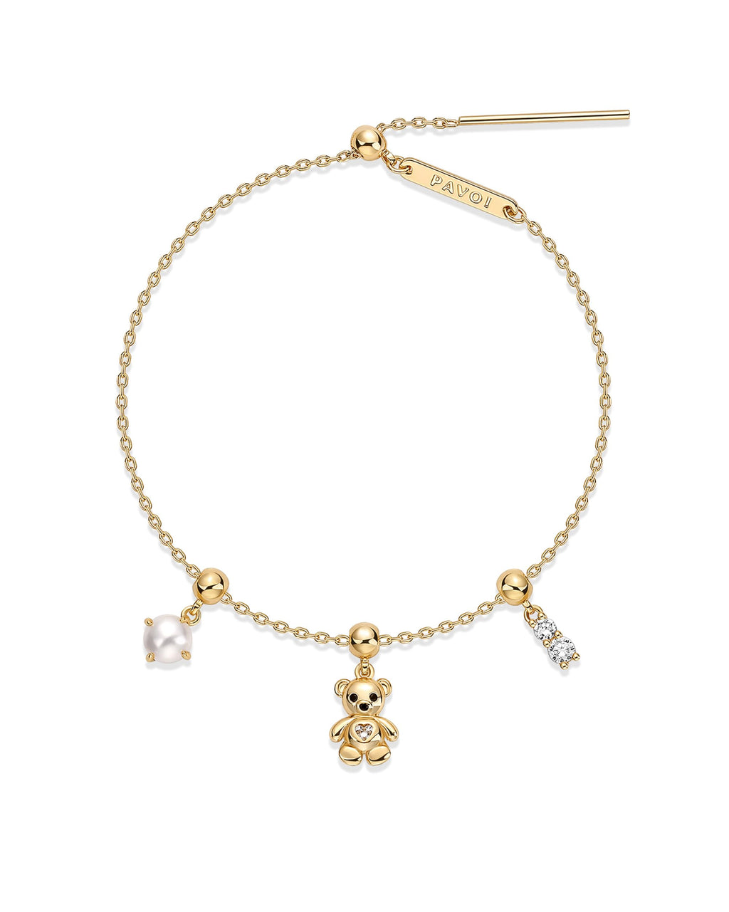 PAVOI Pearl Chain Bracelet Set, 14K Gold Plated, Yellow Gold, Pearl