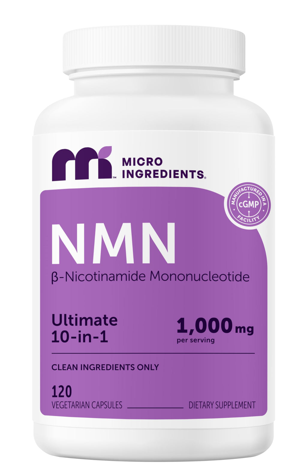 Micro Ingredients NMN Complex 1000mg Per Serving, 120 Veggie Capsules | 10-in-1 with Nicotinamide Mononucleotide, Resveratrol, CoQ10, Quercetin & Glutathione | NAD+ Supplement Precursor | Filler Free