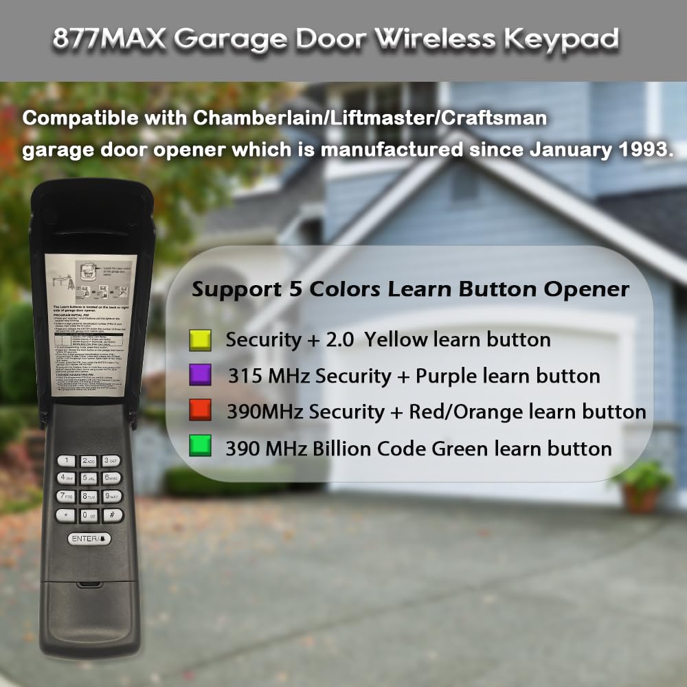JUSTHILLUP Black Garage Door Opener Keypad Compatible with Liftmaster/Chamberlain/Craftsman Openers, Replace G940EV-P2, 878MAX, 877MAX, 877LM, 377LM, 977LM, Wireless Keyless Keypad