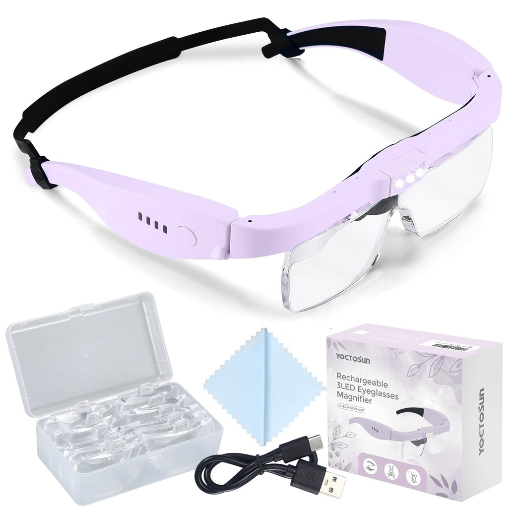 YOCTOSUN Magnifying Glass with Light, 0.75X-4.0X Magnifying Glasses, Rechargeable Head Magnifier with 5 Detachable Lenses, Magnifier Headset for Close Work Jewelry Crafts Hobby