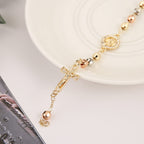 HZMAN Brass Virgin Mary Cross Rosary Bead Bracelet for Women