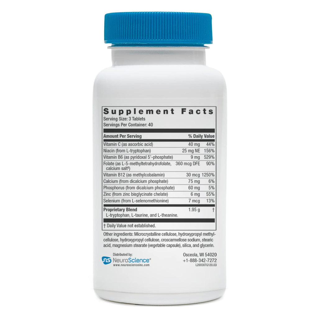 Neuroscience TravaGen - Emotional Support and Stress Relief Supplement with L-Tryptophan, L-Theanine, and B Vitamins - Supports Serotonin, GABA Balance, and Sleep Quality (120 ct)