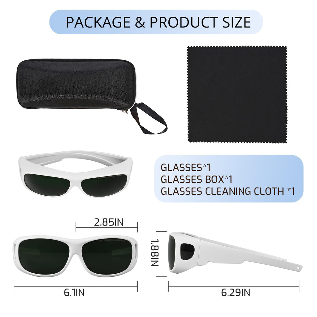 LPSAFP IPL Laser Safety Glasses ANSI Z87.1 Certified - 200-2000nm Protective Goggles for Laser Hair Removal, Cosmetology & Medical Aesthetics - UV400 Protection, Lightweight Frame (White)