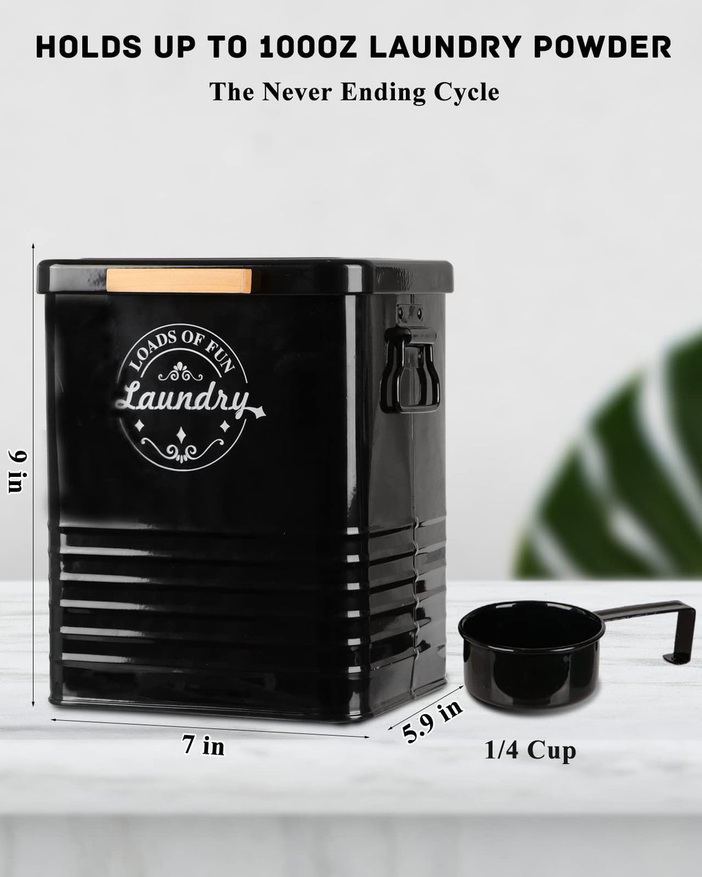 Laundry Detergent Powder Container Dispenser Holder for Laundry Room Organization. Metal Laundry Soap Dispenser with Scoop and Lid. Modern Farmhouse Laundry Room Decor and Accessories (Black)