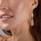 Gold Tone Earrings for Women Dangle - Faux Druzy Long Double Tear Drops