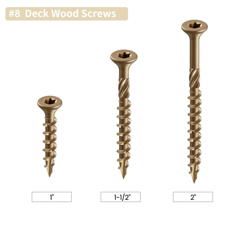 VGBUY Deck Screws #8 x 2 Inch Heavy Duty Exterior Wood Screws,Torx Drive Head Deck Screw Bronze Rust Resistant Epoxy Coated,Long Outdoor Screws with Star Bit(1Ibs,106Pcs)