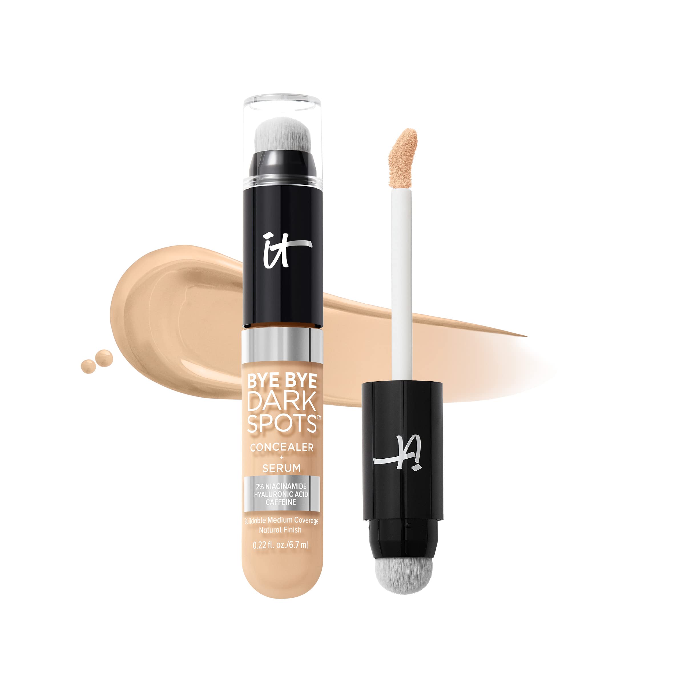 IT Cosmetics Bye Bye Dark Spots Concealer + Brightening Serum – 2% Niacinamide, Hyaluronic Acid & Caffeine - Medium Coverage, Natural Finish, All Skin Types – 12 Fair Warm, 0.22 fl. oz