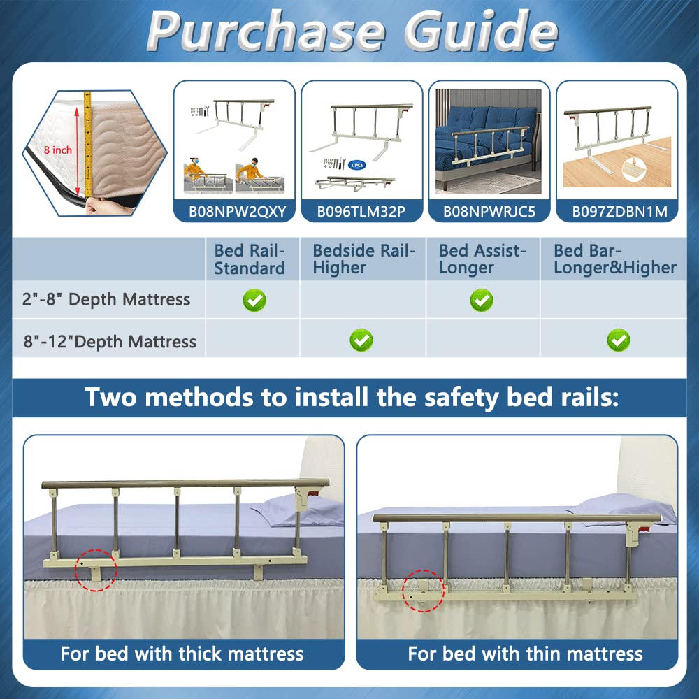 Bed Rails for Elderly Adults Seniors Assist Bar Bed Side Railing (Longer)