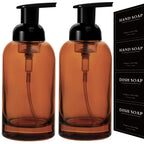 2 Pack Foaming Soap Dispenser, 12.7 Oz Thick Glass Pump, Amber