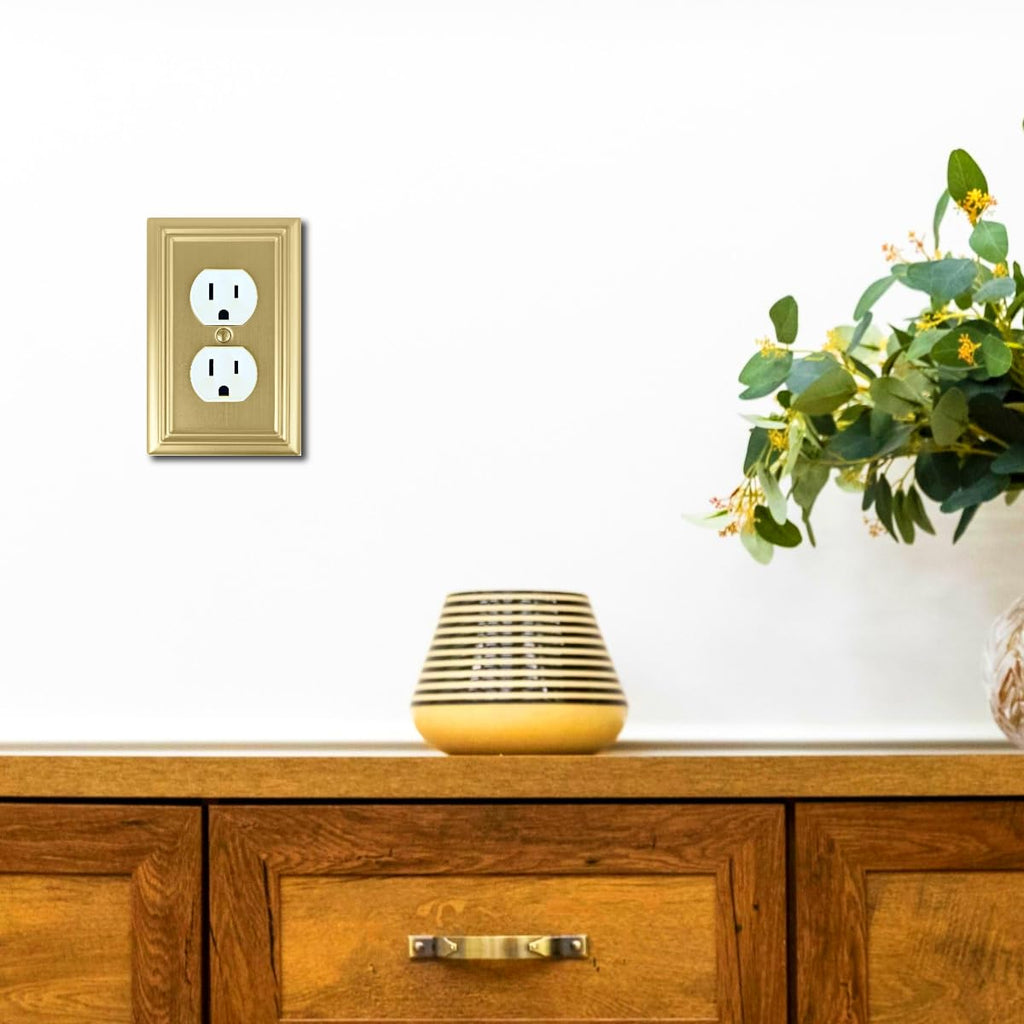 OKAWYC Single Duplex Outlet Light Switch Cover Adler Metal Wall Plate, 4-Pack Brushed Brass 1 Gang, for Receptacle Light Switch, Switch Cover Decorative Wallplate, Durable