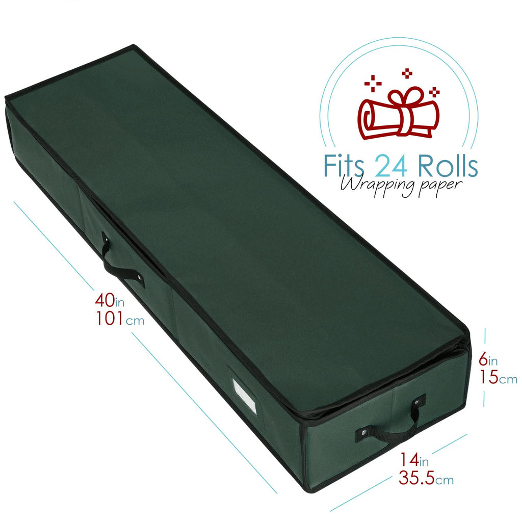 Hearth & Harbor Wrapping Paper Storage Container - Christmas Storage Bag with Interior Pockets - Gift Wrapping Organizer Storage Fits Up to 22 Rolls of 40" - Tear Proof Wrapping Paper Organizer