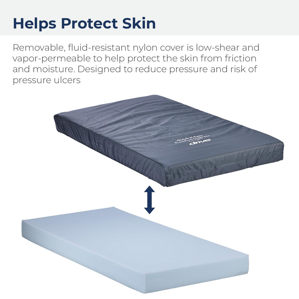 Drive Medical 15076 Decompressing Foam Mattress, Pressure-Relief Support for Homecare & Hospital Beds, High-Density Foam with Removable Cover, 275 Weight Capacity, 80"L x 36"W x 8"H, Blue