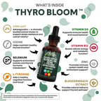 Clean Nutra Thyroid Support Drops Selenium Zinc Iodine L Tyrosine KSM66 Ashwagandha Vitamin D3 B12 A C Turmeric Kelp Schisandra Guggul Cayenne Basil Liquid Supplement Folate Copper Thyro Bloom Drop