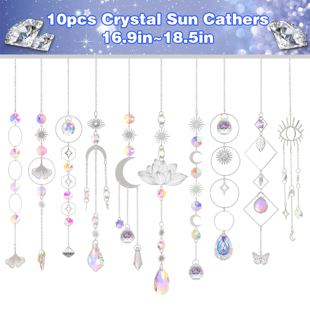 Sun Catchers, 10 Pcs Crystal Suncatcher Prism Hanging Kit for Indoor Window