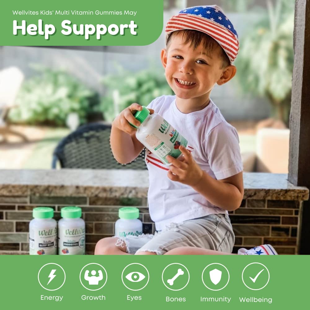 Wellvites Kids Multivitamin Gummies - Sugar Free, Vegan, Non-GMO, Vitamin A, D, B6, B12 and C - No Artificial Sweeteners, Gluten-Free, Gelatin-Free - 60 Count (30 Day Supply)