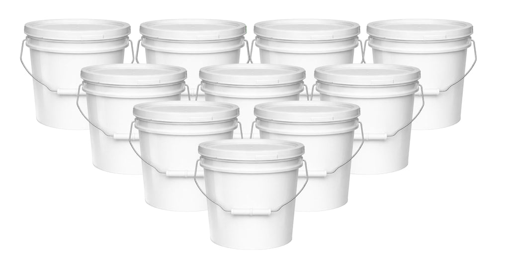 MKS Plastics 2-Gallon Bucket with Airtight Lid – Made in USA, Food Grade BPA Free Plastic, Heavy Duty Multi-Use, Metal Handle with Grip, Stackable Storage – White, 10 Pack