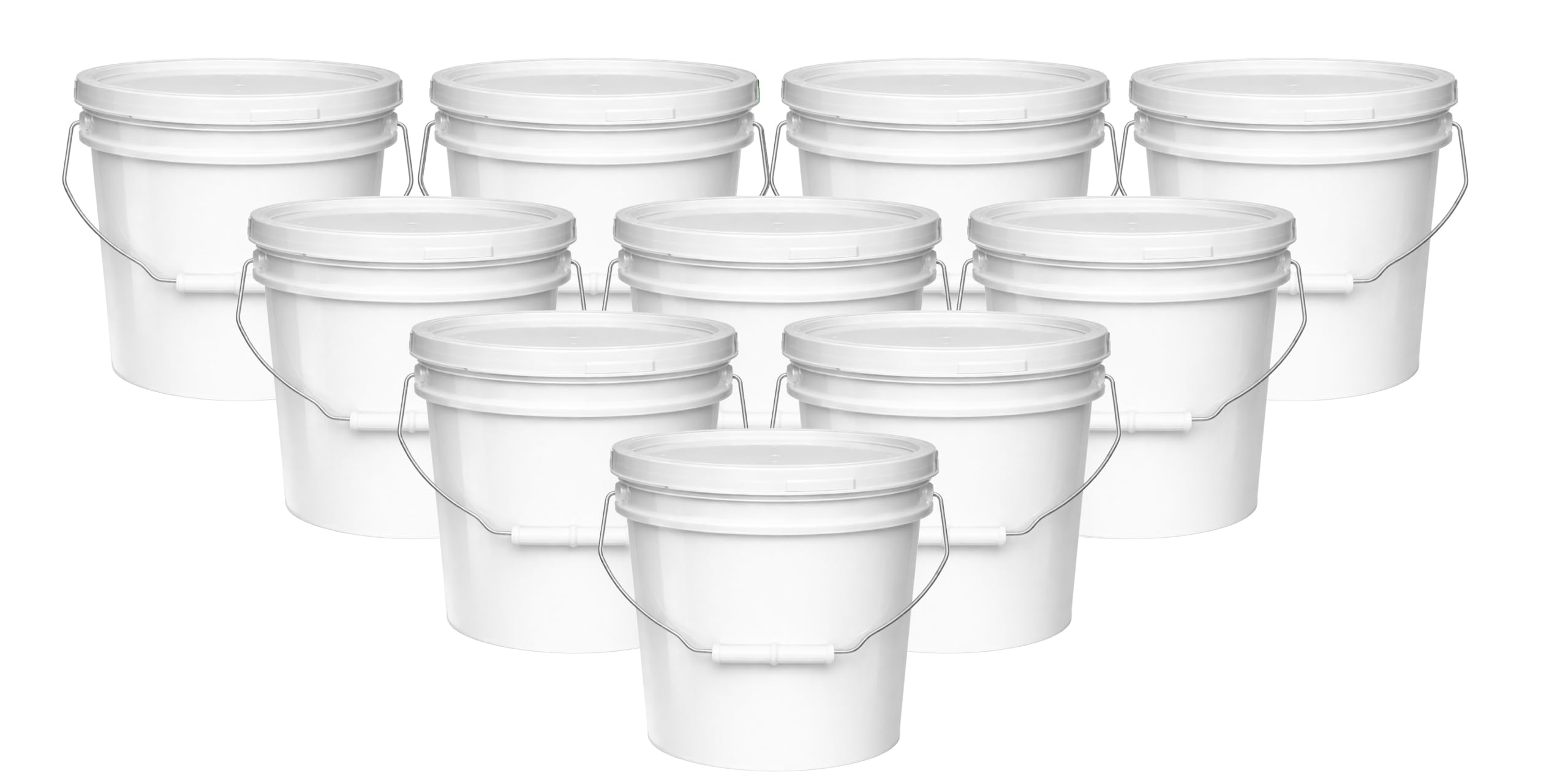 MKS Plastics 2-Gallon Bucket with Airtight Lid – Made in USA, Food Grade BPA Free Plastic, Heavy Duty Multi-Use, Metal Handle with Grip, Stackable Storage – White, 10 Pack