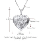 U7 Memorial Photo Locket Necklace, Women Silver Heart Pendant with Engrave