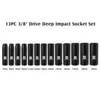 MIXPOWER 13 Pieces 3/8-Inch Drive Deep Impact Socket Set, 7mm to 19mm, CR-V, Metric, 6 Point, Deep, 13 Pieces 3/8" Dr. Socket