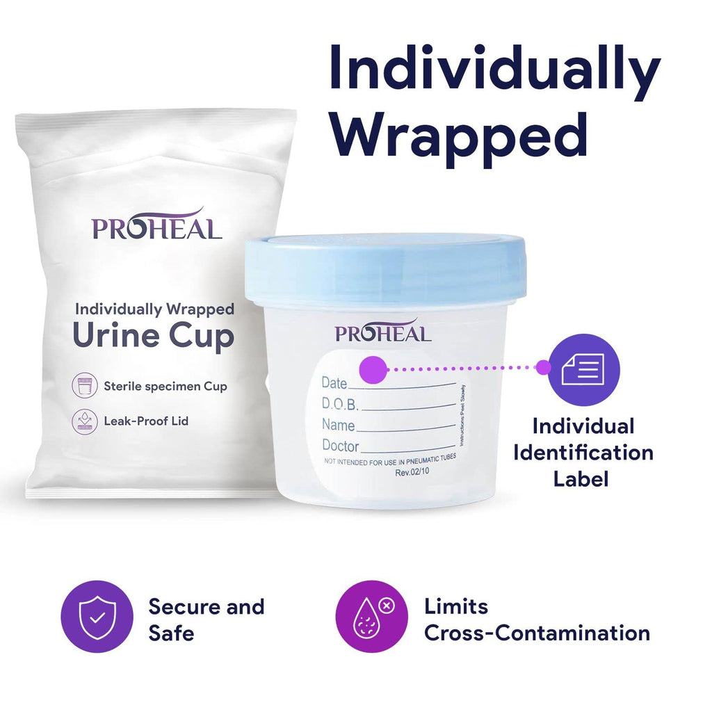 Sterile Urine Specimen Cups with Lids (25PK) - 4 oz. Sample Urine Cups for Specimen Collection - Individually Wrapped Urine Cups for Testing - Stool, Semen Analysis, and Pee Cup
