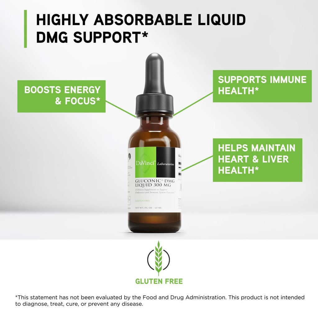 DAVINCI Labs Gluconic DMG Liquid 300mg - Helps Support Immune System, Muscle Function, Heart Health & Brain Health* - 2 fl oz (60 Servings)