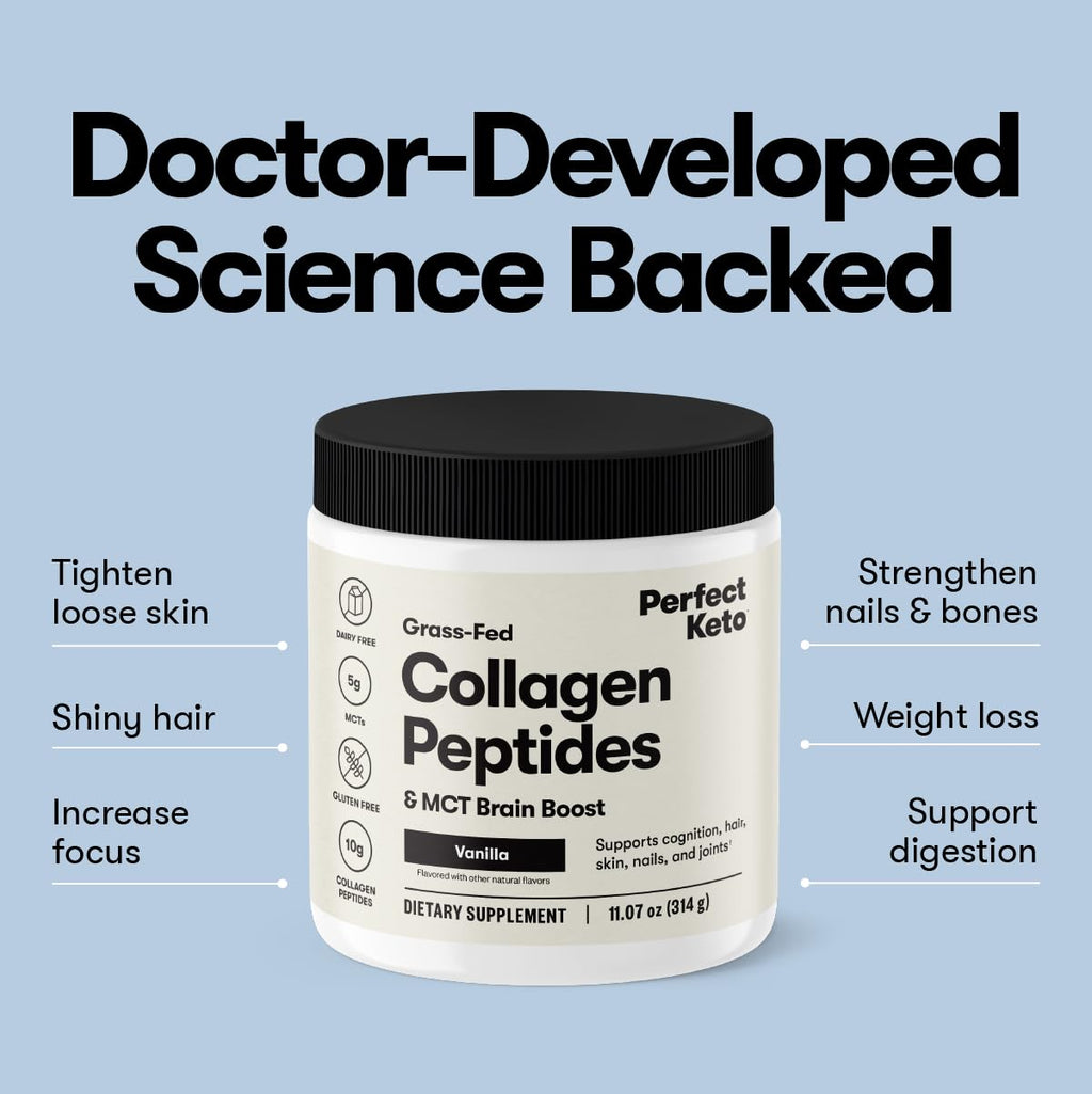 Perfect Keto Collagen Peptides Protein Powder with MCT Oil, Hydrolyzed Collagen, Type I & III Supplement, Gluten Free Grass Fed, Low Carb, Keto Coffee Creamer, Collagen for Women & Men, Salted Caramel