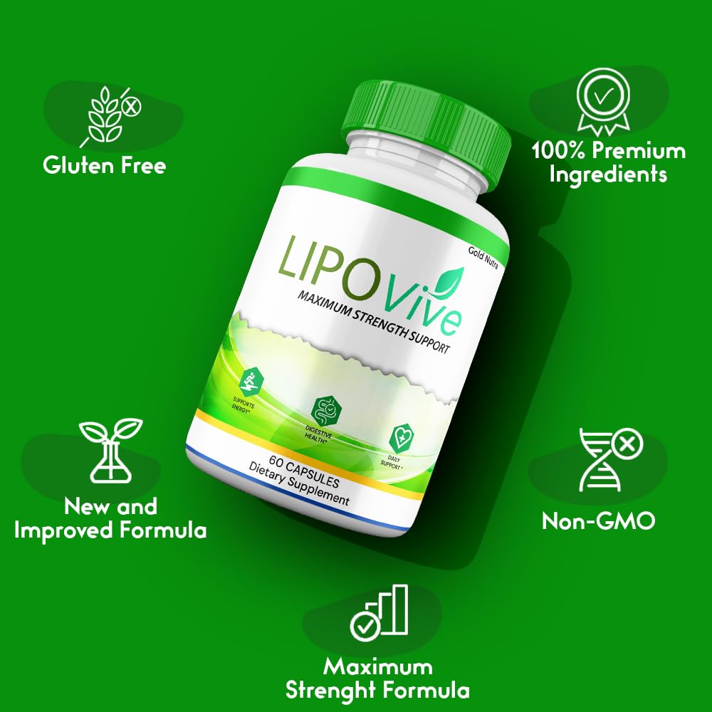 LipoVive Capsules, Maximum Strength Advanced Formula, Lipo Vive Pills Premium Supplement, All Natural Ingredients (5 Pack)