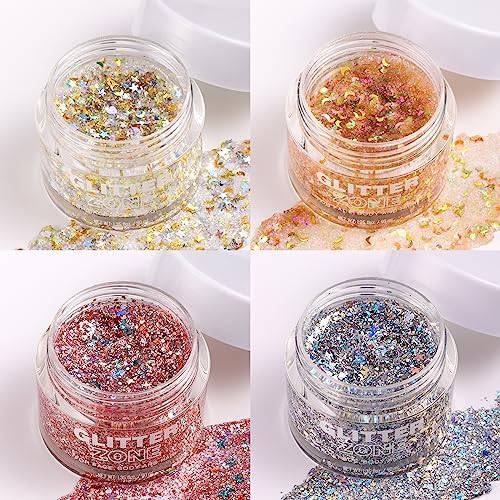 2 Pack Body Glitter Gel - Cosmetic-Grade, Color Changing Christmas Glitter Makeup for Face, Body, and Hair, Safe and Easy to Use, Perfect for Festivals Parties (01 Golden Mirage + 02 Stardust Pink)