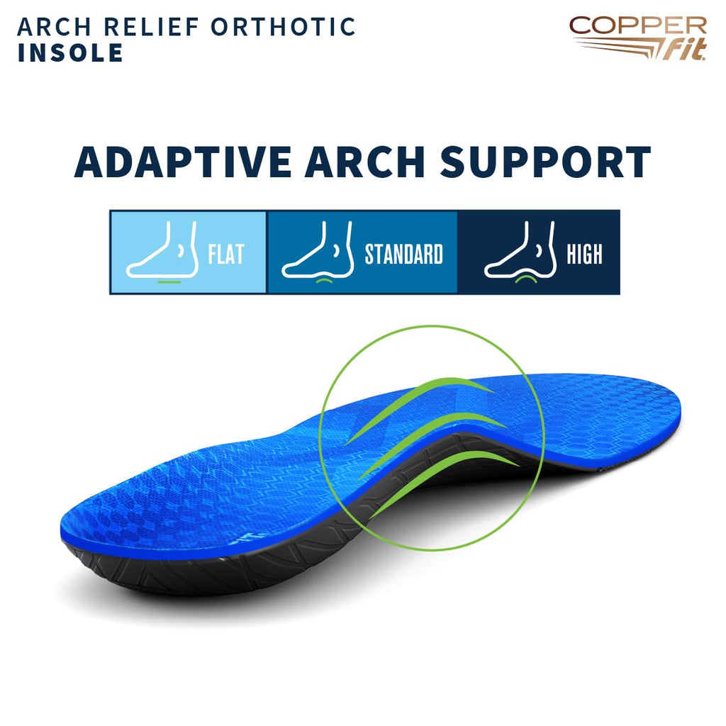 Copper Fit Arch Relief Orthotics – Plantar Fasciitis, Flat Feet – Adaptive, Comfortable Arch Support – Low to High Arches – Absorb Shock – Insoles for Men and Women (Large)