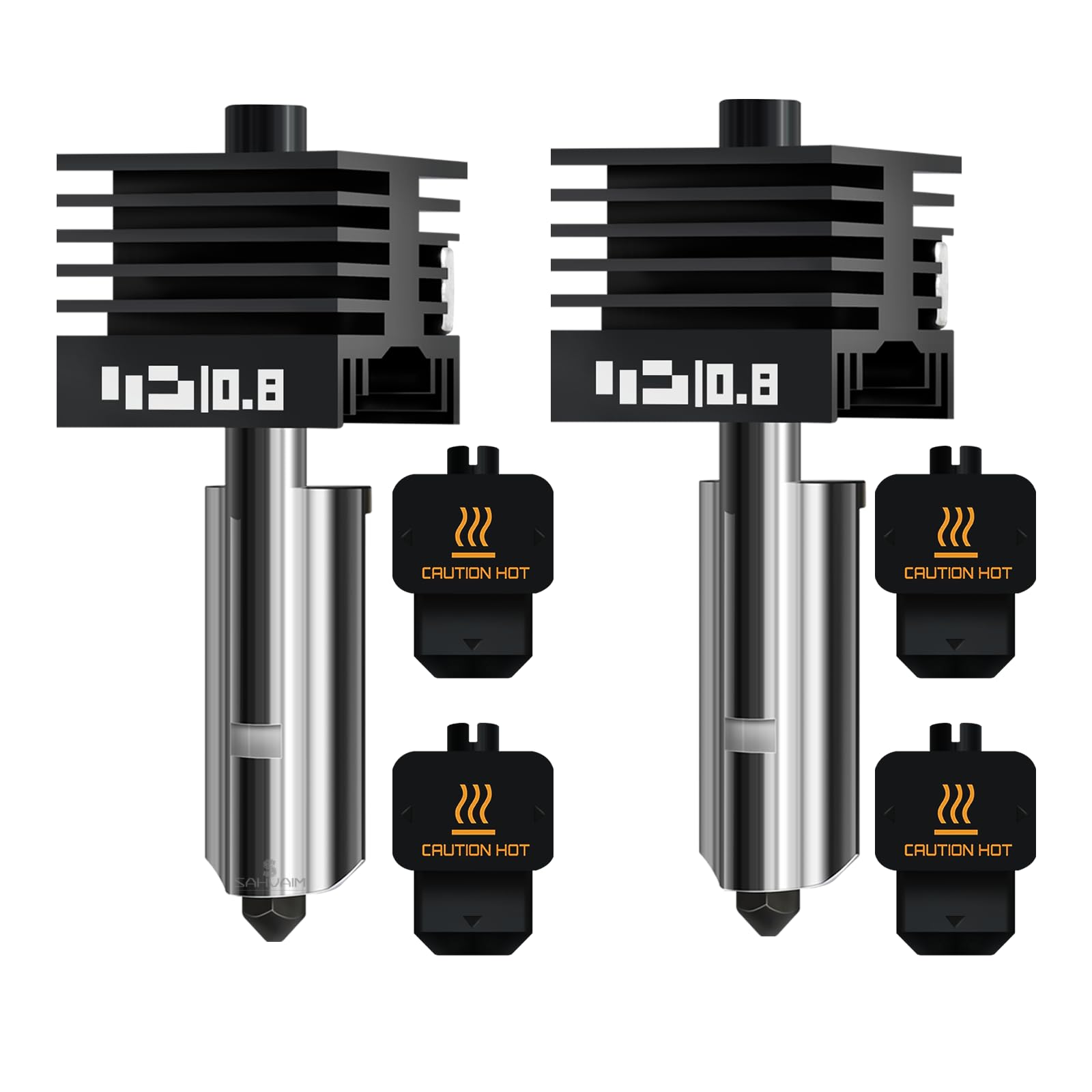2Pcs 0.8mm H2D/H2S/H2C/P2S/X2D Hotend Kit for Bambu Lab H2 Series/P2S/X2D 3D Printer, Upgraded High Temp Quick Swap Hardened Steel Nozzle Replacement 3D Printer Extruder with 2Pcs Silicone Sock