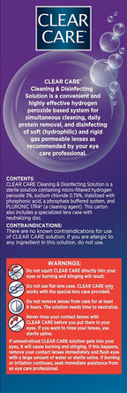 CLEAR CARE Cleaning & Disinfecting Contact Lens Solution, 12 fl oz, Twin Pack, For Soft & RGP Lenses, No Rubbing, Preservative-Free, Included Lens Case, Deep Cleans and Removes Deposits