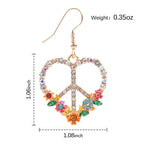 Peace Sign Earrings, 70s Hippie Earrings, Boho Heart Flower Diamond Drop Earrings for Women, Zirconia Love Heart Pendant Dangle Peace Earring, Rose Gold Chain Birthday Valentines Day Jewelry Gifts