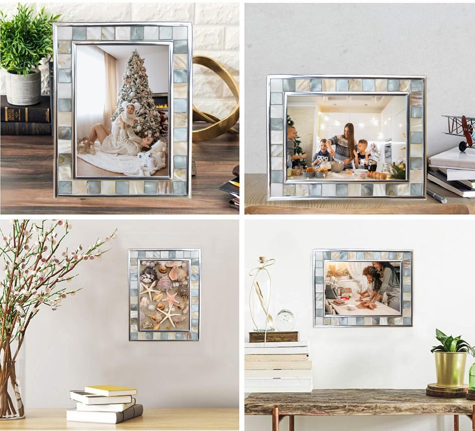 GIFTME 5 Mother of Pearl Picture Frame 5x7, Grey+White, 1pc