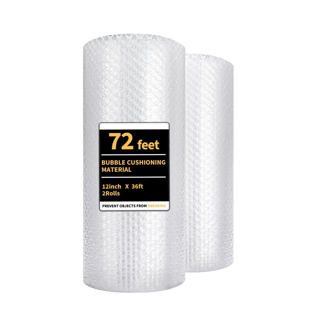 Bubble Cushioning Wrap 2 Pack 12 Inch x 72 ft Total Bubble Wrap for Packing，Moving Boxes and Shipping for Your Business，Perforated Every 12 in.Suitable for Filling Packaging Boxes.