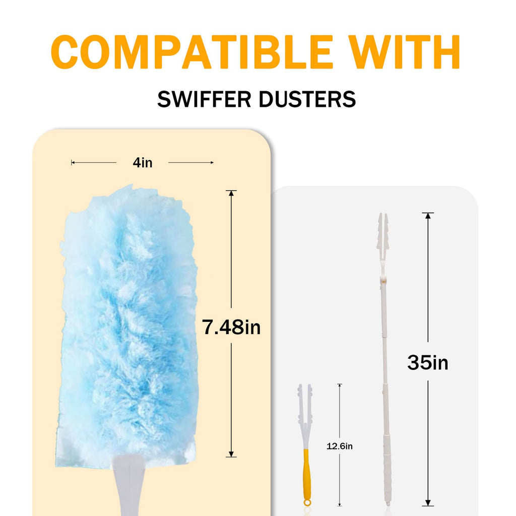 50PCS 360° Duster Refill for Swiffer Duster, Heavy Duty Refills Disposable Microfiber Duster Feather Duster Kit with1 Short Handle and 1 Extenda Handle