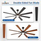 BvenuBigLite Large Ceiling Fans with Lights: Modern 72 Inch 8 Blade Outdoor Ceiling Fan with Remote APP Control - Dimmable Black Big Fan Light Indoor Reversible 6 Speed Quiet DC Motor