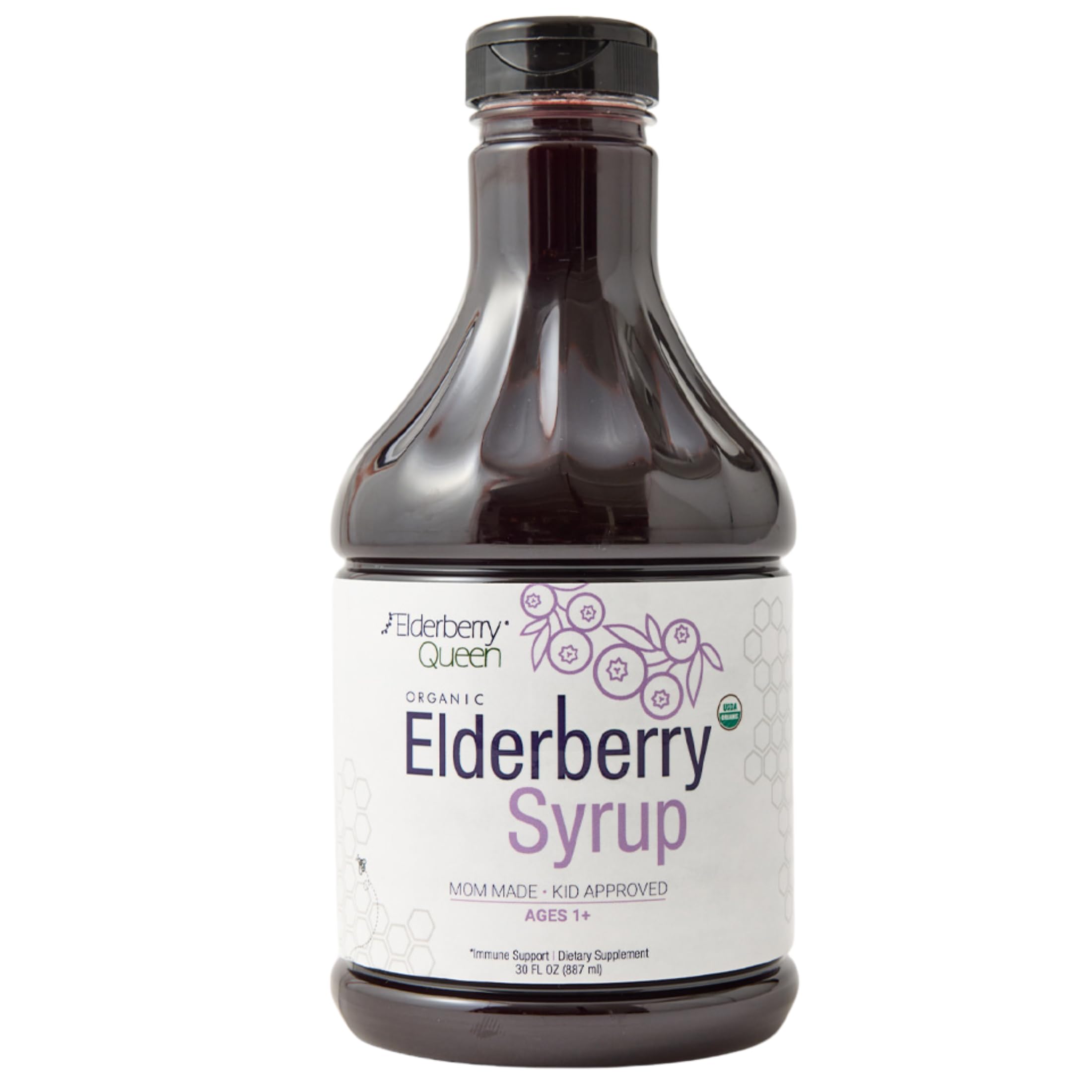 Elderberry Queen Organic Elderberry Syrup 30 Fl Oz - Immune Support Formula with Sambucus Black Elderberry & Aronia Berry - Pure Natural Certified Organic Elderberry Syrup for Kids and Adults
