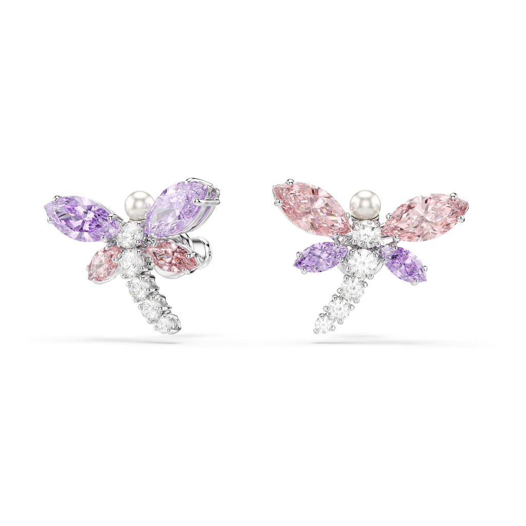 Swarovski x Ariana Grande Dragonfly Motif Stud Earrings, Mixed Cut Multicolored Stones, Rhodium Finish