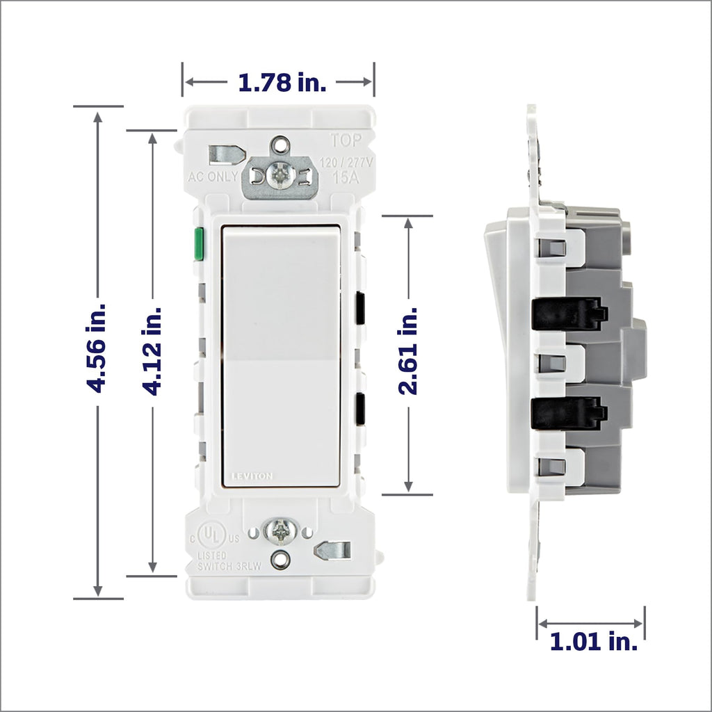 Leviton Lever Edge 15 Amp Single Pole Rocker Switch, 10-Pack, E5601-MW, White