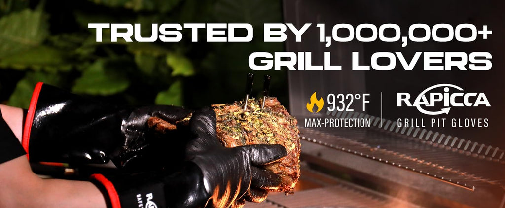 RAPICCA BBQ Grill Gloves, 932°F Heat Resistant Neoprene, 14 in XL