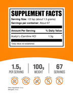 BulkSupplements.com Acetyl L-Carnitine Powder - as ALCAR HCl, Carnitine Supplement - Gluten Free, 1.5g per Serving, 100g (3.5 oz) (Pack of 1)